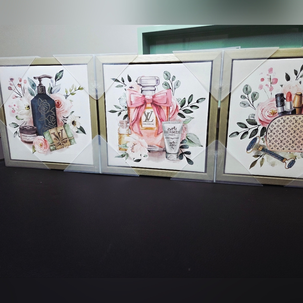 3 Piece Designer Floral Perfume Canvas Wall Art Set